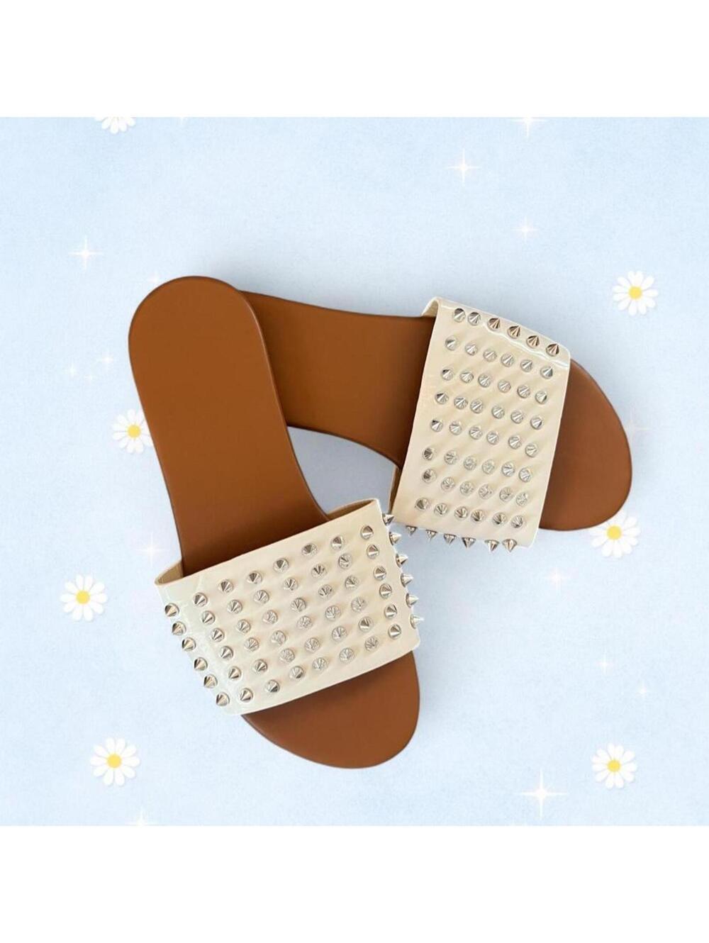 Y2K studded spike white slide glam grunge coquette summer Size 8 🤍